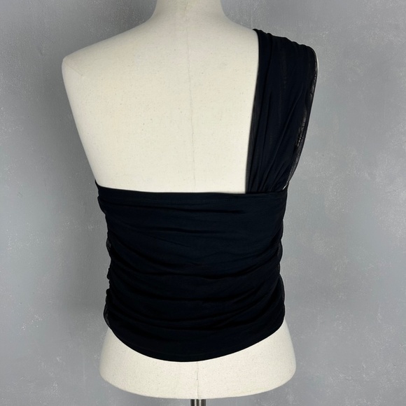 Anthropologie Maeve top size L black tulle bow one shoulder cropped stretchy - Picture 5 of 9